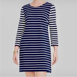 J. Crew Navy White Striped Nautical 3/4 Sleeve Maritime Dress Size M